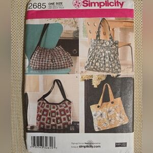Simplicity Pattern 2685 Tote Purse Shoulder Bag  4 Styles